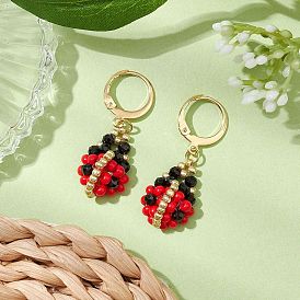 Стекло бисер мотаться серьги, с 304 серьгами из нержавеющей стали, коровка, золотые