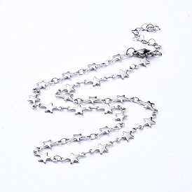 304 Stainless Steel Star Link Chain Necklaces, with Lobster Claw Clasps