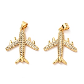 Brass Micro Pave Clear Cubic Zirconia Pendants, Long-Lasting Plated, Plane