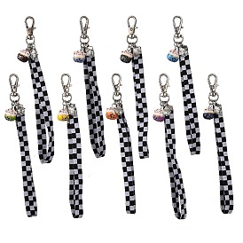 Фарфоровый кот удачи с клетчатым узором из полиэстеровых лент, подвесные украшения, с поворотной застежкой из сплава