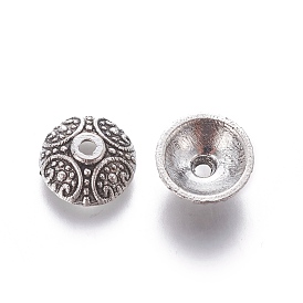 Tibetan Style Alloy Caps, Cadmium Free & Lead Free, 10mm in diameter, 4mm thick, hole: 1.5mm