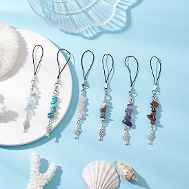 Цепочки для телефонных ремешков из смешанных камней, с подвесками в виде рыбок из сплава для цепочек на руку для телефона