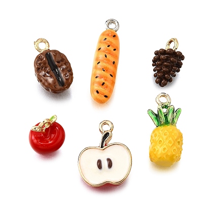 Подвески из эмали и сплава, фрукты и хлеб, золотые