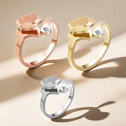 Простые кольца из нержавеющей стали со стразами, бабочка