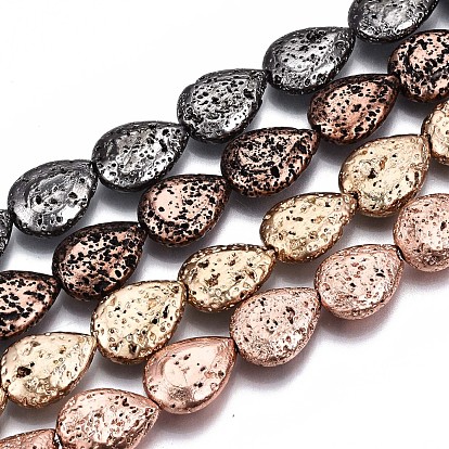 Electroplated Natural Lava Rock Bead Strands, Bumpy, Teardrop