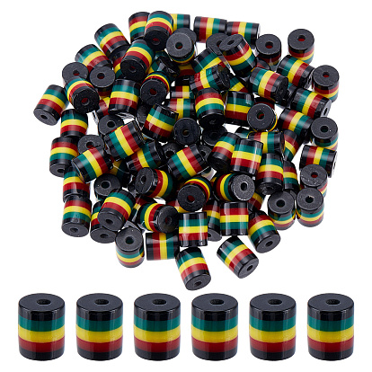 Непрозрачные полосатые бусины из смолы, круглая/колонна