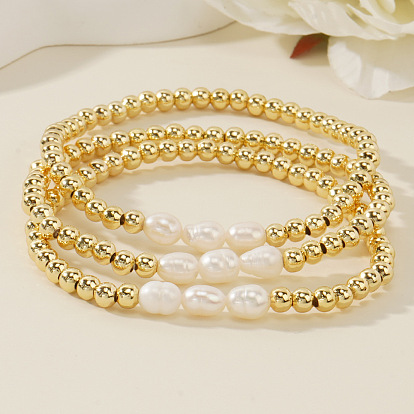 3 штук наборы браслетов из пресноводного жемчуга, с бисерными украшениями ручной работы для изысканного стиля