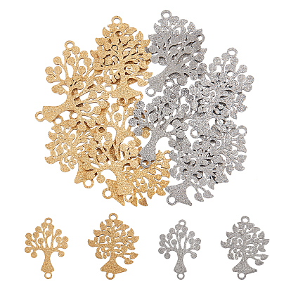 16Pcs 4 Style 201 Stainless Steel Link Connectors, Textured, Laser Cut, Tree of Life