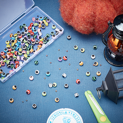 PandaHall Elite DIY Evil Eye  Earring Making Kits, Including Round Resin Beads, Brass Beads & Earring Hooks, Clear Elastic Crystal Thread, ABS Plastic Scissors