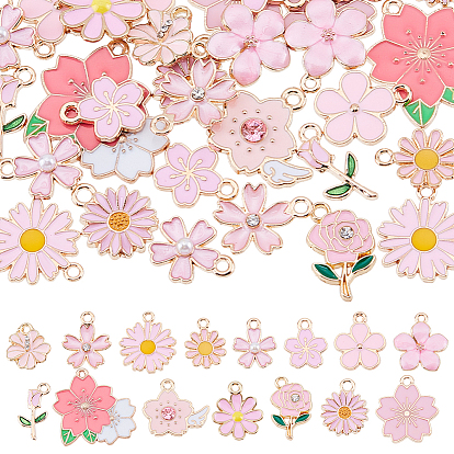 60 шт. Подвески из сплава эмали, цветочный шарм, золотой свет