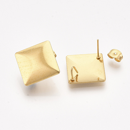 304 Stainless Steel Stud Earring Findings, with Loop and Ear Nuts/Earring Backs, Rhombus