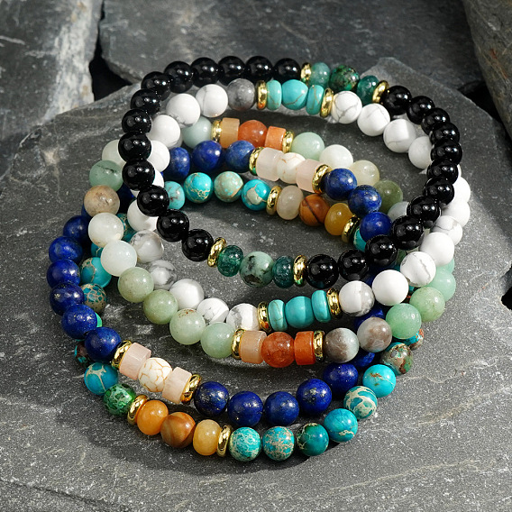 Богемные браслеты из натуральных драгоценных камней с бусинами