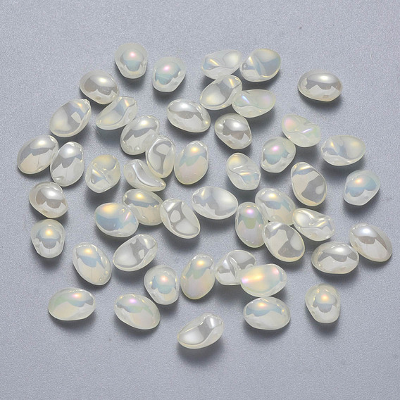 Spray Painted Imitation Jade Glass Charms, AB Color Plated, Oval