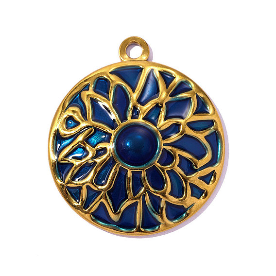 304 нержавеющей стальной эмали подвески, плоские круглые прелести, ионное покрытие (ip), зеркальная полировка, реальный 18 k позолоченный