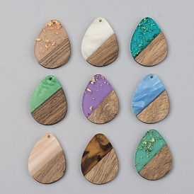 Resin & Walnut Wood Pendants, Teardrop, Mixed Color