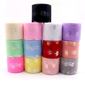 Sparkle Polyester Tulle Fabric Rolls, Hot Stamping Crown Mesh Ribbon Spool, for Wedding and Decoration