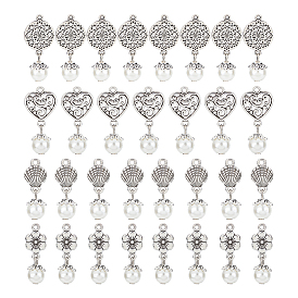 8 наборы акриловых подвесок с имитацией жемчуга, с обнаружением сплава тибетского стиля, ракушка и цветок и сердце