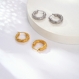 304 Stainless Steel Hoop Earrings, Textured Ring