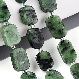 Натуральный рубин в цоизита бусин пряди, с бисером, прямоугольные