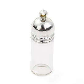 Glass Bottle Pendants, with Plastic Cap, Openable Perfume Bottle, Refillable Bottles