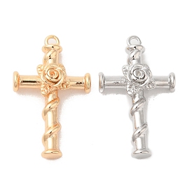Brass Pendants, Cross with Rose Charm