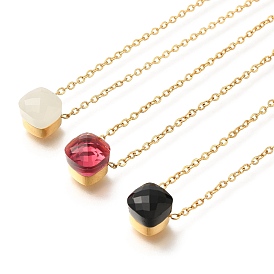 Ионное покрытие (ip) 304 нержавеющая сталь паве стекло квадратный кулон кабель цепь ожерелья для женщин, реальный 14 k позолоченный