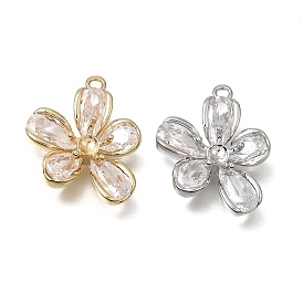 Brass Pave Cubic Zirconia Pendant Cabochon Settings, Flower