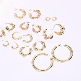 Vintage 14K Gold Plated Geometric Circle Hoop Earrings for Women