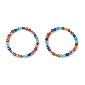 2шт. браслеты из натуральных смешанных драгоценных камней с чакрами для женщин, круглые