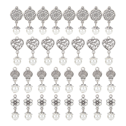 8 наборы акриловых подвесок с имитацией жемчуга, с обнаружением сплава тибетского стиля, ракушка и цветок и сердце