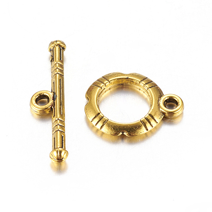 Tibetan Style Alloy Toggle Clasps, Lead Free and Cadmium Free, Ring: 14.5x12mm, Bar: 22x5, Hole: 2mm