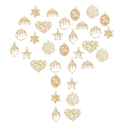 32Pcs 8 Style Alloy Pendants, with ABS Plastic Imitation Pearl, Mixed Shapes