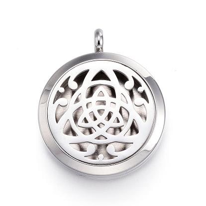 Ion Plating(IP) 316 Surgical Stainless Steel Diffuser Locket Pendants, Spiritual Charms, with Perfume Pad and Magnetic Clasps, Flat Round with Flower of Life/Sacred Geometry