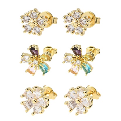 Серьги-гвоздики из латуни с микропаве и кубическим цирконием