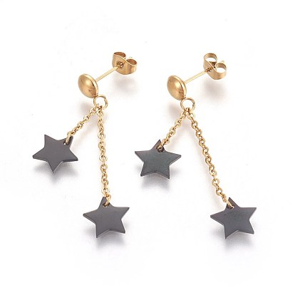 304 Stainless Steel Dangle Stud Earrings, with Resin, Star