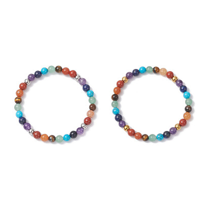 2шт. браслеты из натуральных смешанных драгоценных камней с чакрами для женщин, круглые