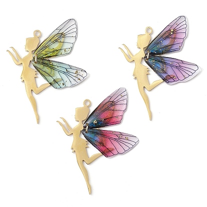 Золотой тон 201 подвески из нержавеющей стали, с крылом из смолы, эльфийское очарование