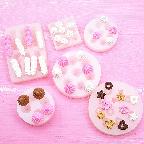 Flower/Rectangle/Cone/Ice Cream Cookies DIY Food Grade Silicone Fondant Molds, for Chocolate Candy Making