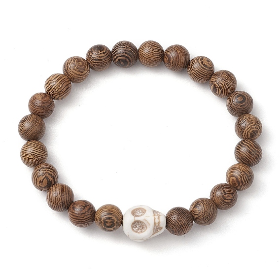 8круглые эластичные браслеты из дерева венге с бусинами мм., Браслеты из синтетической бирюзы с черепом на Хэллоуин для женщин и мужчин