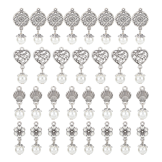 8 наборы акриловых подвесок с имитацией жемчуга, с обнаружением сплава тибетского стиля, ракушка и цветок и сердце