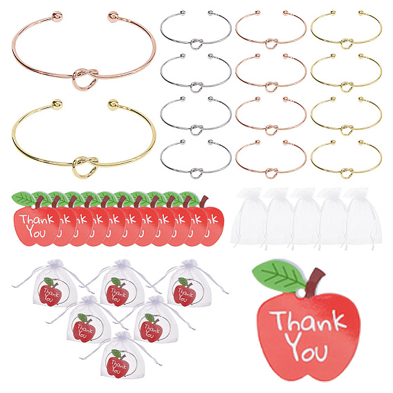 24 шт. 3 браслеты-торк с металлическими узлами и 24 шт. бумажные подарочные бирки в форме яблока для женщин и 24 шт. прямоугольные подарочные мешочки из органзы на завязках