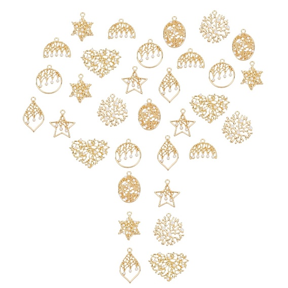 32Pcs 8 Style Alloy Pendants, with ABS Plastic Imitation Pearl, Mixed Shapes