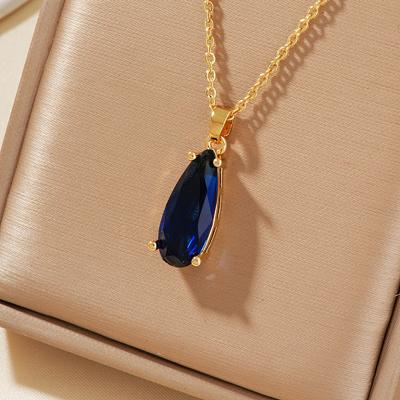 Элегантные латунные паве стеклянные модные ожерелья с подвесками в виде капель воды, идеальный подарок на день святого валентина, золотые