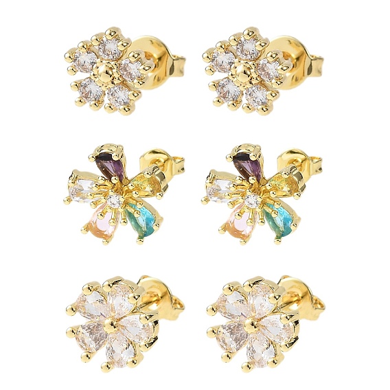 Серьги-гвоздики из латуни с микропаве и кубическим цирконием