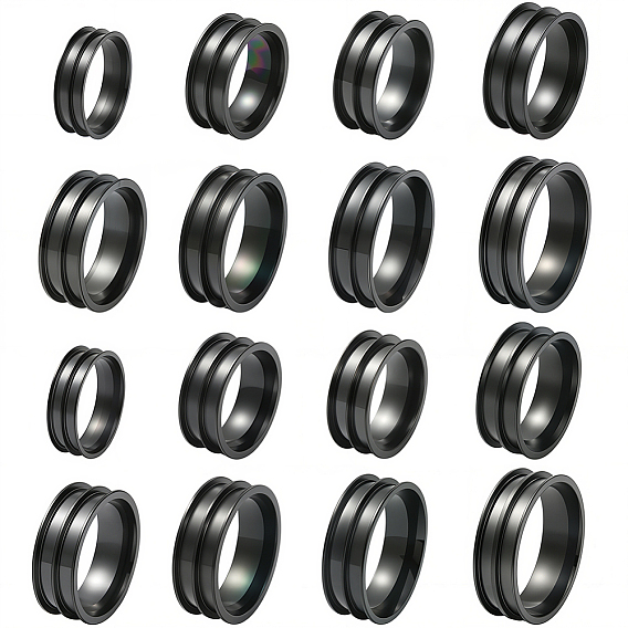 16 шт. 8 стили 201 нержавеющая сталь рифленые кольца для пальцев, кольцевой сердечник, для изготовления инкрустации