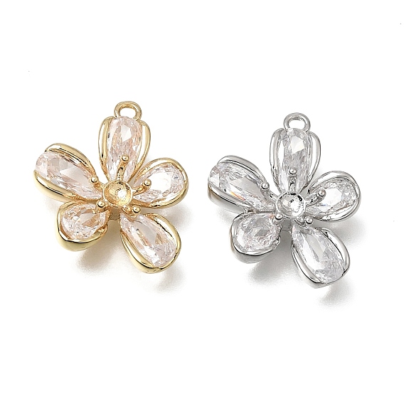 Colgante de latón con circonitas cúbicas engastadas en cabujón, flor