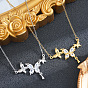 Brass Pave Clear Cubic Zirconia Butterfly Pendant 201 Stainless Steel Cable Chain Necklaces for Women, Ion Plating(IP)