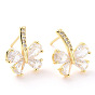 Clear Cubic Zirconia Butterfly Stud Earrings, Brass Jewelry for Women
