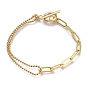 Chain Bracelets, with Brass Paperclip Chains, 304 Stainless Steel Ball Chains & Toggle Clasps