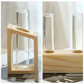 Wood Frame with Glass Vase, Hydroponic Glass Vase, for Home Office Desktop Decorations